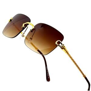 Men Sunglasses Fashion Square Gold Frame Brown Lens Hip Hop‎ Street Wear Classic